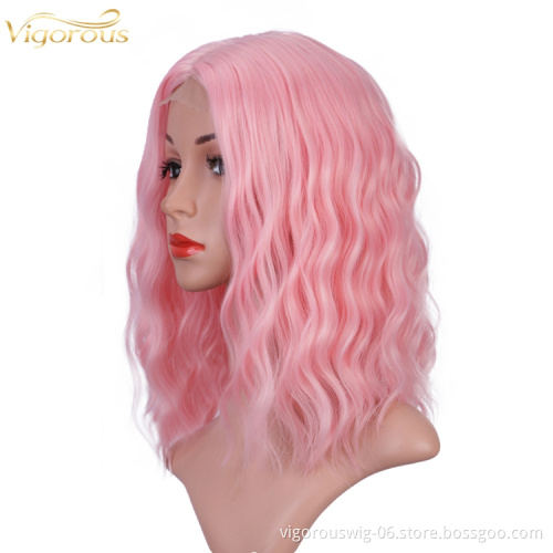 U Part Lace Top Quality Short Pink body Wavy Bob Wigs For Black Women Middle Part Synthetic Wigs Wholesale Price